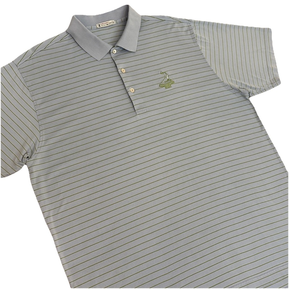 Peter Millar XL Blue/green Stripe Pinehurst #2 Golf‎ Polo Shirt Men EXCELLENT